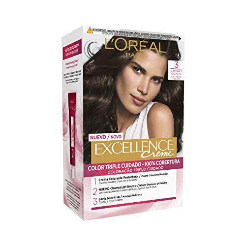 L'Oréal Paris Excellence Coloración Crème Triple Protección, Tono: 3 Castaño Oscuro