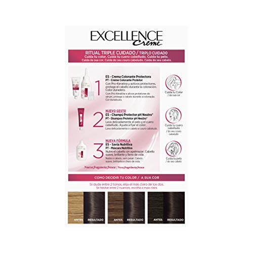 L'Oréal Paris Excellence Coloración Crème Triple Protección, Tono: 3 Castaño Oscuro