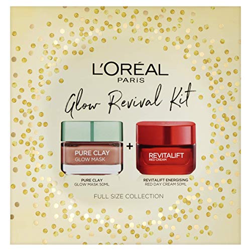 L'Oreal Paris Glow Revival Kit de limpieza e hidratante Set de regalo para ella, 50 ml