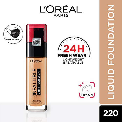 L'Oréal Paris Make-up designer Infalible 24H Fresh Wear Base de Maquillaje de Larga Duración - Tono 220 Sable/Sand, 30 ml