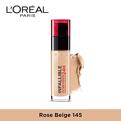 L’Oréal Paris Make-Up Designer Infallible 24H - 145 Rose Beige - Foundation base de maquillaje Frasco dispensador Líquido - Base de maquillaje (Frasco dispensador, Líquido, Beige Rose, Radiante, #ddc8ad, 24 h)