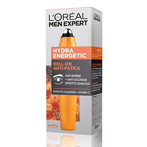 L'Oréal Paris Men Expert Hydra Energetic Roll-On - Ojos Antibags y Anti-Caps, con extracto de guaraná y vitamina C, 10 ml