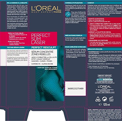 L’Oréal Paris Sublime Body Perfect Slim Laser Sculpt 125ml sérum corporal - Sérums corporales (Mujeres, Piel normal, Anti-celulitis, Reafirmante, Fortalecimiento, Tubo, 125 ml, 66 mm)