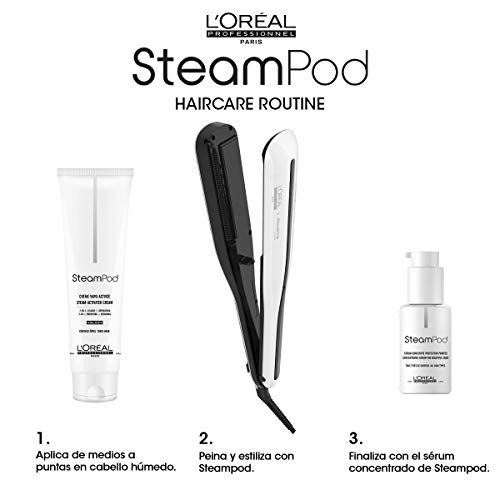 L'Oréal Professionnel - Steampod 3.0, Plancha de Pelo de Vapor Profesional, Enchufe Europeo, Color Blanco - 200 g