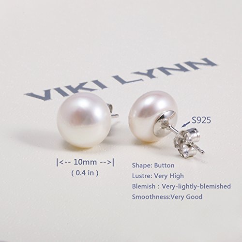 Los pendientes con la perla 10-11mm cultivada de agua dulce y los broches de 925 de plata VIKI LYNN