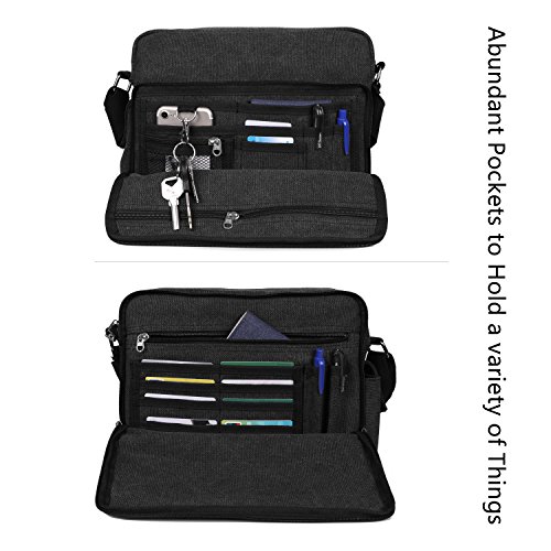 LOSMILE Bolsa de Mensajero Bandolera de Lona Retro para Hombres y Mujeres, Deportes, Trabajo, Casual, Viajes. (Negro)