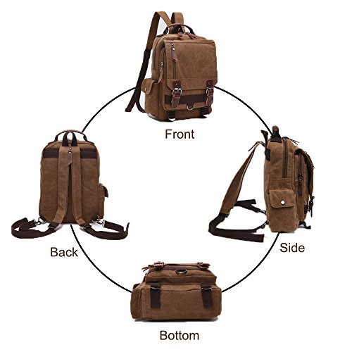 LOSMILE Mochila Hombres Mujer Lona Bolso de Bandolera La Bolsa de Mensajero Bolsa de Lona Bolsa de Hombro Messenger Bag Backpack. (café)