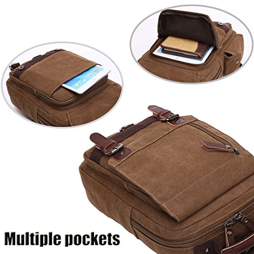 LOSMILE Mochila Hombres Mujer Lona Bolso de Bandolera La Bolsa de Mensajero Bolsa de Lona Bolsa de Hombro Messenger Bag Backpack. (café)