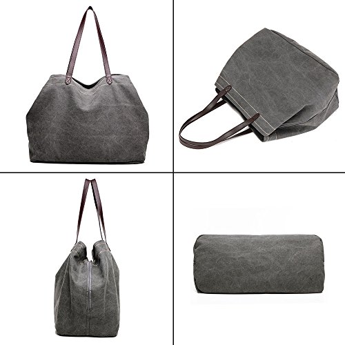 LOSMILE mujer Bolsos de mano Bolsos bandolera Bolsos totes Bolso de Lona Bolso de Bandolera Shoppers Bolsa (Gris)