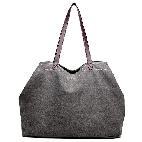 LOSMILE mujer Bolsos de mano Bolsos bandolera Bolsos totes Bolso de Lona Bolso de Bandolera Shoppers Bolsa (Gris)