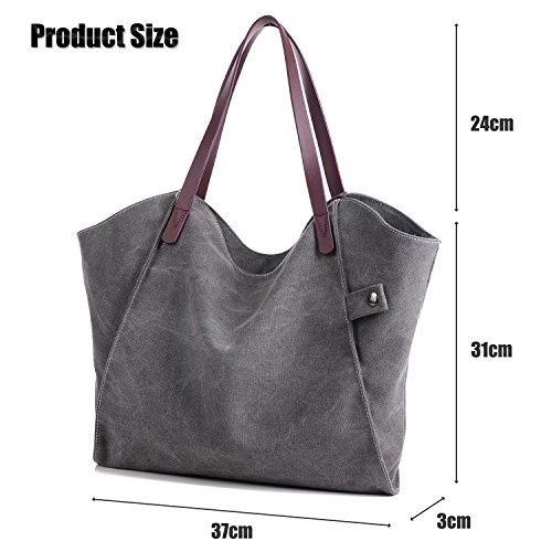 LOSMILE Mujer Bolsos de mano lona bolsos de hombro Bolsos totes Bolsos bandolera Shoppers Bolsa de playa. (Gris)