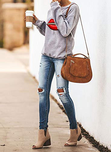 LOSRLY - Sudadera de manga larga casual para mujer, cuello redondo, estampado de labios, camiseta deportiva