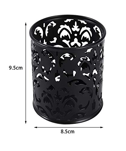 Lot de 2 pots ronds ciselés pour stylos/crayons Motif Fleur Noir