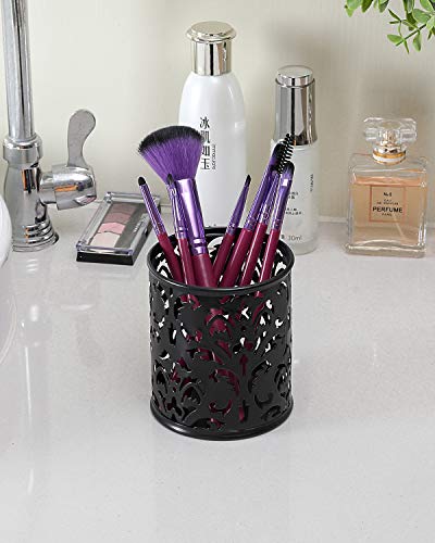 Lot de 2 pots ronds ciselés pour stylos/crayons Motif Fleur Noir