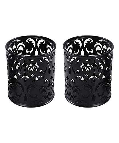 Lot de 2 pots ronds ciselés pour stylos/crayons Motif Fleur Noir
