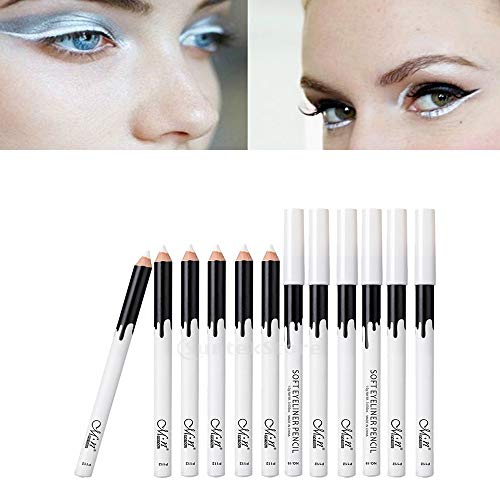 Lote 12pcs Lápices Palo Resaltador de Sombra de Ojo Eyeliner Impermeable Duradero Blanco