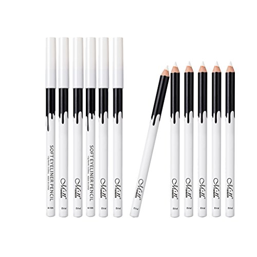 Lote 12pcs Lápices Palo Resaltador de Sombra de Ojo Eyeliner Impermeable Duradero Blanco