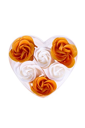 Lote de 15 Set Estuches Corazón con 6 Flores de Jabón decorados con Lazo - Jabones, jaboncitos baratos corazones pétalos de rosas para Detalles de Bodas, Comuniones, Cumpleaños, San Valentín, Regalos