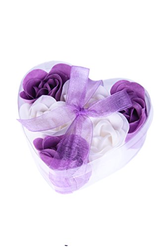 Lote de 15 Set Estuches Corazón con 6 Flores de Jabón decorados con Lazo - Jabones, jaboncitos baratos corazones pétalos de rosas para Detalles de Bodas, Comuniones, Cumpleaños, San Valentín, Regalos