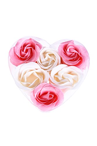 Lote de 15 Set Estuches Corazón con 6 Flores de Jabón decorados con Lazo - Jabones, jaboncitos baratos corazones pétalos de rosas para Detalles de Bodas, Comuniones, Cumpleaños, San Valentín, Regalos