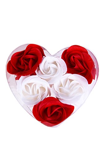 Lote de 15 Set Estuches Corazón con 6 Flores de Jabón decorados con Lazo - Jabones, jaboncitos baratos corazones pétalos de rosas para Detalles de Bodas, Comuniones, Cumpleaños, San Valentín, Regalos