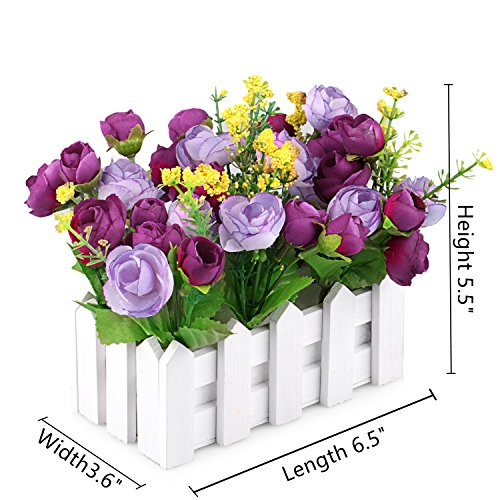 Louis Garden Artificial Flowers Fake Rose in Picket Fence Pot Pack - Small Potted Plant (Red-Purple) by Louis Garden