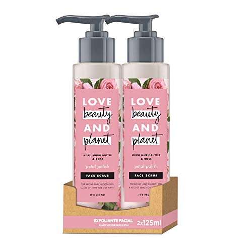 Love Beauty and Planet Exfoliante Facial para Exfoliar y Limpiar el Rostro, Manteca de Murumuru y Rosa Vegano - Pack de 2 x 125 ml (Total: 250 ml)