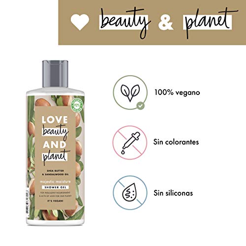 Love Beauty and Planet Gel de Ducha para Piel nutrida, Manteca de Karité y Sándalo Vegano - 500 ml