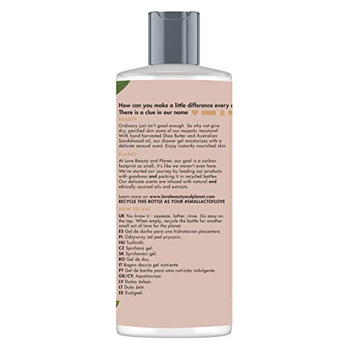 Love Beauty and Planet Gel de Ducha para Piel nutrida, Manteca de Karité y Sándalo Vegano - Pack de 3 x 500 ml (Total: 1500 ml)