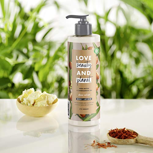 Love Beauty and Planet Loción corporal para Piel nutrida y suave, Manteca de Karité y Sándalo Vegano - Pack de 2 x 400 ml (Total: 800 ml)