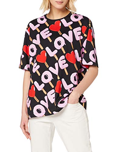 Love Moschino t-Shirt_Allover Ice Cream&Logo Prints Camiseta, Multicolor (PR.Ice-Cream/BL 0017), 34 (Talla del Fabricante: 38) para Mujer