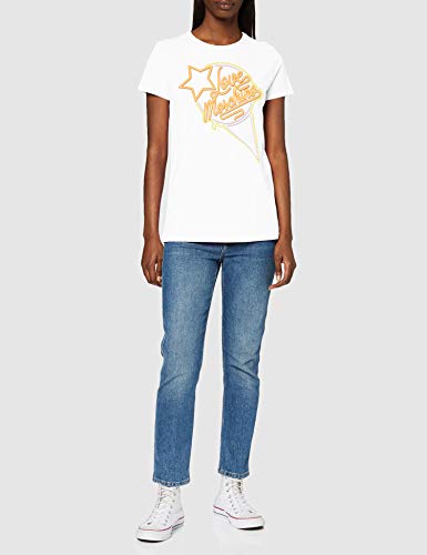 Love Moschino t-Shirt_Neon Sign Ice Cream & Logo Print Camiseta, Blanco (Optical White A00), 38 (Talla del Fabricante: 42) para Mujer