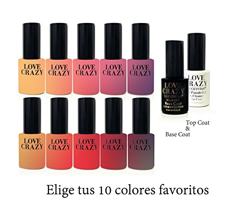 LOVECRAZY - Kit de Esmaltes de Uñas en Gel Semipermanente, 10 Colores de Esmaltes y Top Coat Base Coat