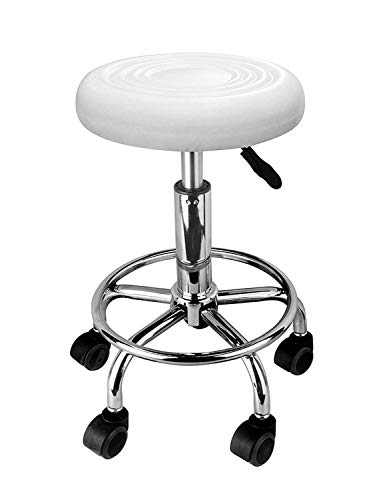 LOVECRAZY Taburete Giratorio con Ruedas Silla Belleza para Peluquería, Cosmética, Dentista, Silla de Trabajo Profesional Giratoria con Ruedas (Blanco 2)