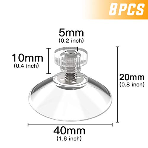 LOVEXIU Ventosa Ø 40 mm, 8 PCS Ventosa S Roscas M5 Acero Inoxidable, Ventosa con Tuerca moleteada Transparente para baño, Ventana de automóvil, portacepillos, Estante de Ducha, jabonera, Campin