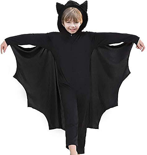 LPing Disfraz de Halloween para niños,alas de murciélago Negras,Capa con Capucha,Disfraz de Fiesta de Cosplay y Guantes para niños y niñas,XS-XL