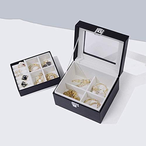 L.TSA Reloj Caja de Almacenamiento de Joyas Anillo de Almacenamiento Europeo Simple Collar 2 Capas de Gran Capacidad con Espejo