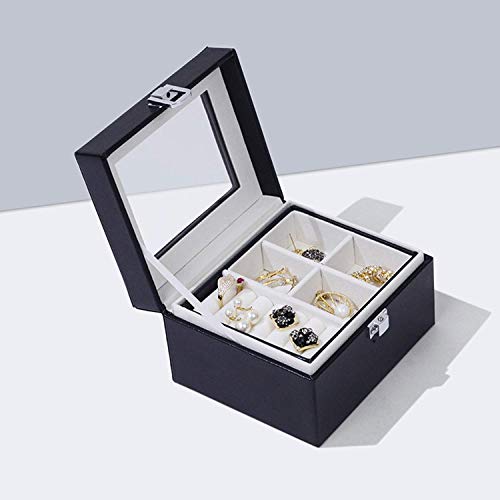 L.TSA Reloj Caja de Almacenamiento de Joyas Anillo de Almacenamiento Europeo Simple Collar 2 Capas de Gran Capacidad con Espejo