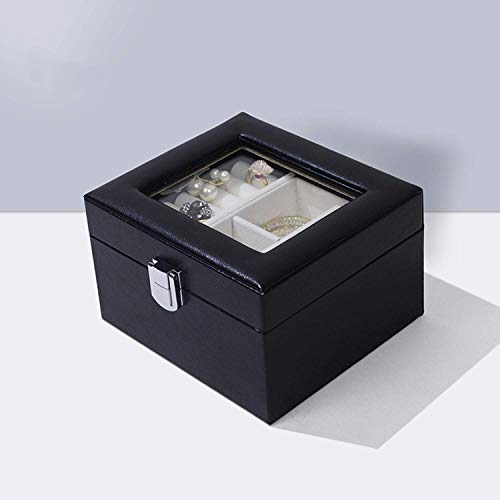 L.TSA Reloj Caja de Almacenamiento de Joyas Anillo de Almacenamiento Europeo Simple Collar 2 Capas de Gran Capacidad con Espejo