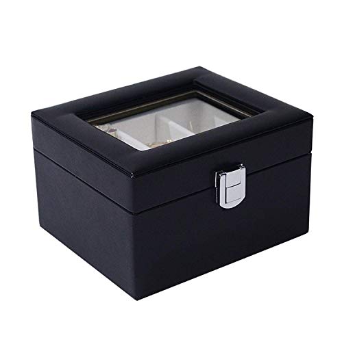 L.TSA Reloj Caja de Almacenamiento de Joyas Anillo de Almacenamiento Europeo Simple Collar 2 Capas de Gran Capacidad con Espejo