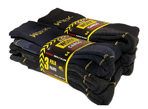 Lucchetti Socks Milano 6 PARES CALCETINES DE TRABAJO REFORZADOS EN TALON Y PUNTA. ESPONJA DE ALGODON (43-46 NEGRO)