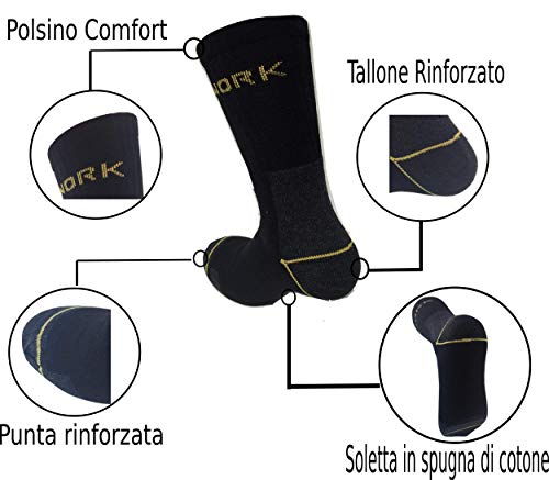 Lucchetti Socks Milano 6 PARES CALCETINES DE TRABAJO REFORZADOS EN TALON Y PUNTA. ESPONJA DE ALGODON (43-46 NEGRO)