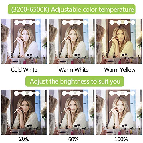 Luces para Espejo de Maquillaje LED Tocador, Kit de Luces de Espejo de Make Up Sin Cuerda Portátil Recargable, 4 Bombillas Regulables Temperatura de Color, para Tocador Baño (Sin Espejo)