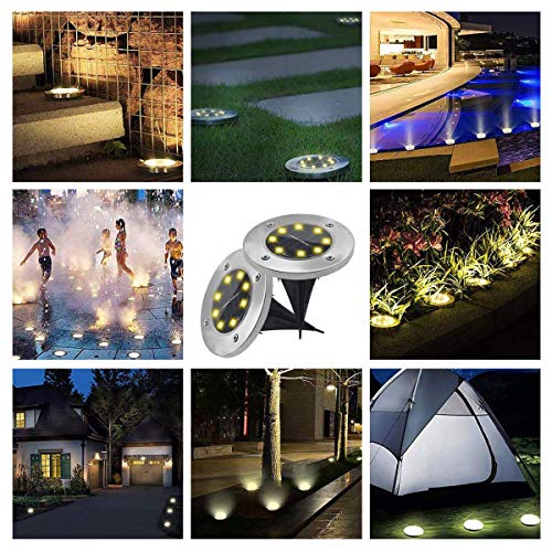 Luces Solares de 8 Leds, Pulchram Luces de Jardín Solares a Prueba de Agua IP65, Luces de Suelo Solares al Aire Libre, Iluminación de Piso de Acero Inoxidable para Paisajes, Césped, Patio(8 Piezas)