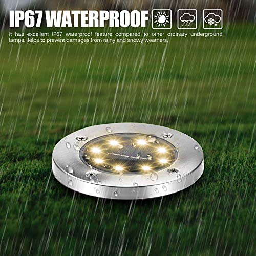 Luces Solares de 8 Leds, Pulchram Luces de Jardín Solares a Prueba de Agua IP65, Luces de Suelo Solares al Aire Libre, Iluminación de Piso de Acero Inoxidable para Paisajes, Césped, Patio(8 Piezas)