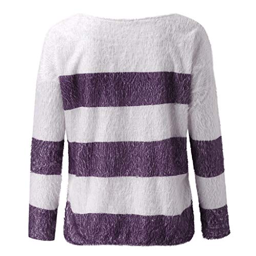 Luckycat Camisa Mujer Raya Cuello Redondo Manga Larga Casual Suelto Blusa Jersey Stripe Shirt Otoño Verano Playa y Fiesta Mujer Suéter Mangas largas Jersey Cuello Alto Pulóver de Punto para Mujer