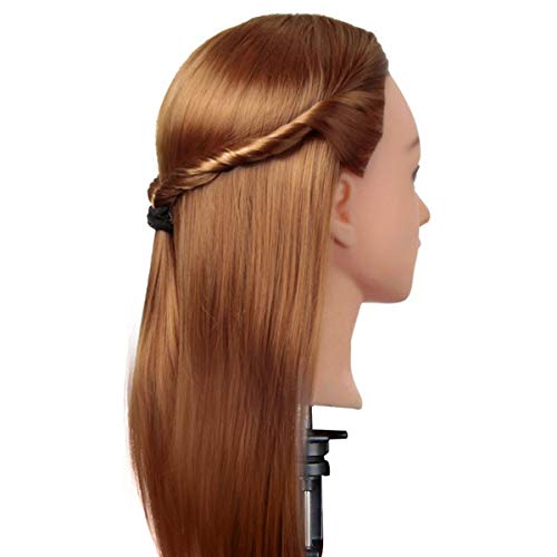 Luckyfine Cabeza Maniquí Peluqeuría, 50% Pelo Natural, Cabeza de Entrenamiento para Peluqueros, Cabeza de Cosmetología de Maniquí, Regalo para Niñas con Soporte Pinza - Castaño Claro, 24 inches