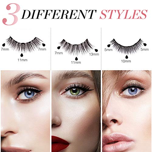 Luckyfine Pestañas Postizas Magneticas 3 pares, Pestañas Naturales, Largas y Gruesas, Pestañas Postizas 3 pares con Delineador Magnetico de Ojos y Pinzas