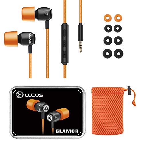 LUDOS Clamor Auriculares con Micrófono y Cable, Cascos Espuma de Memoria, Cable Reforzado, Graves y Control de Volumen Earphones para Mi, Xiaomi, iPhone, Samsung, Huawei, Ordenador, Portátil, PC