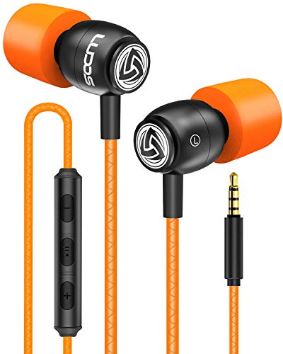 LUDOS Clamor Auriculares con Micrófono y Cable, Cascos Espuma de Memoria, Cable Reforzado, Graves y Control de Volumen Earphones para Mi, Xiaomi, iPhone, Samsung, Huawei, Ordenador, Portátil, PC